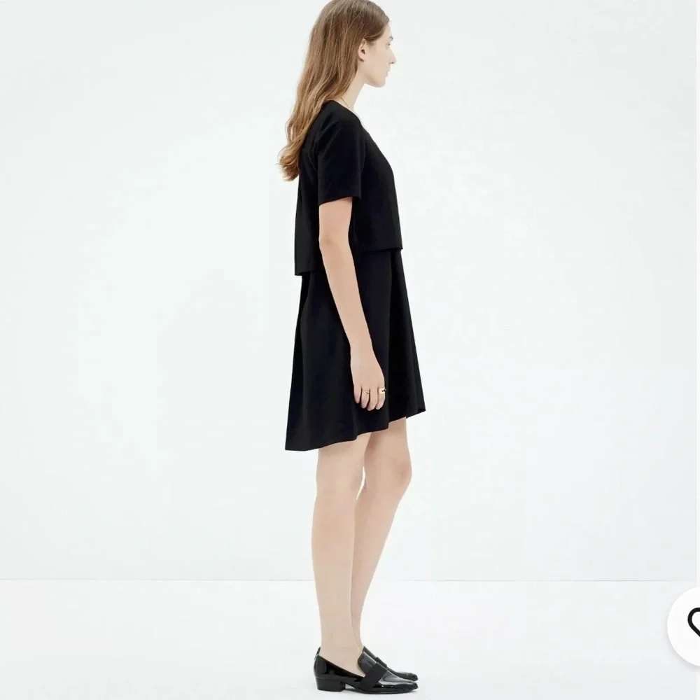 Madewell Black Layered Look Textured Fabric High Low Mini Dress Size 0